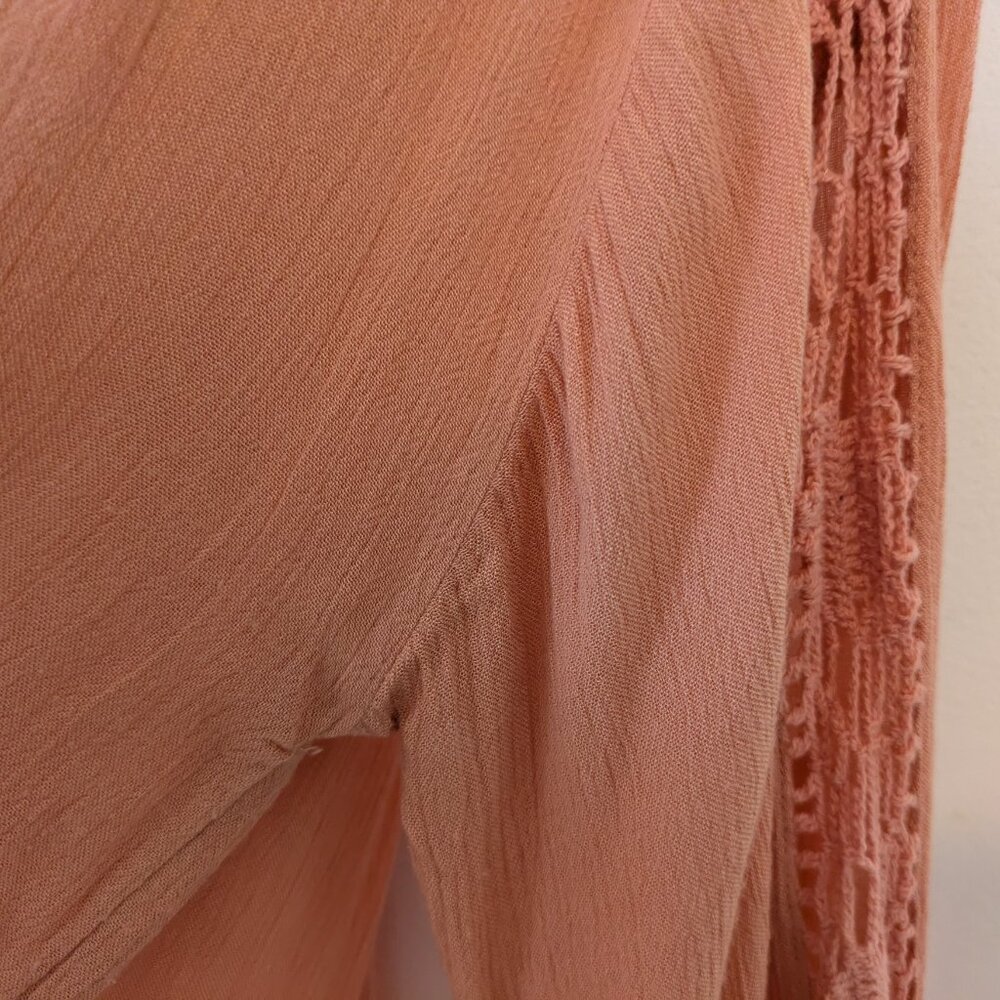 Free People "Katie Bird" Peach Pink Crochet Trim Button-Down Top - Picture 9 of 15